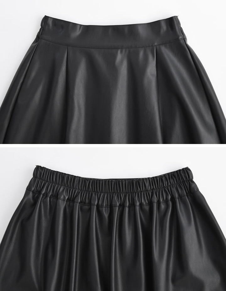 フェイクレザーロングフレアスカート スカート レディースファッション通販 リエディ