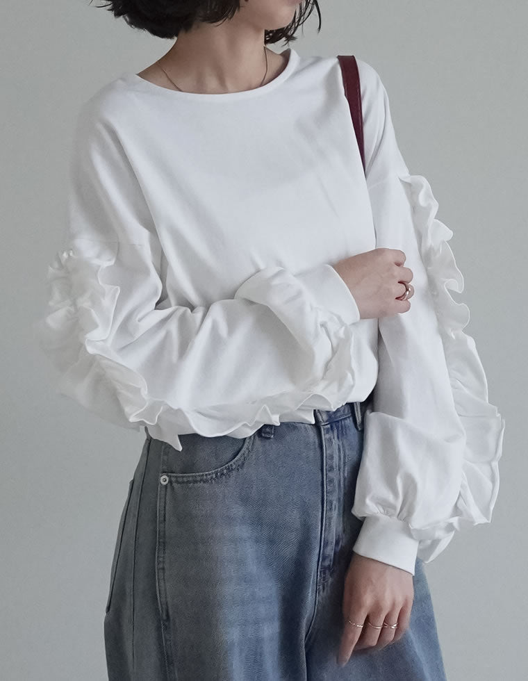 袖フリル長袖カットソー - トップス通販 | 人気レディースファッション