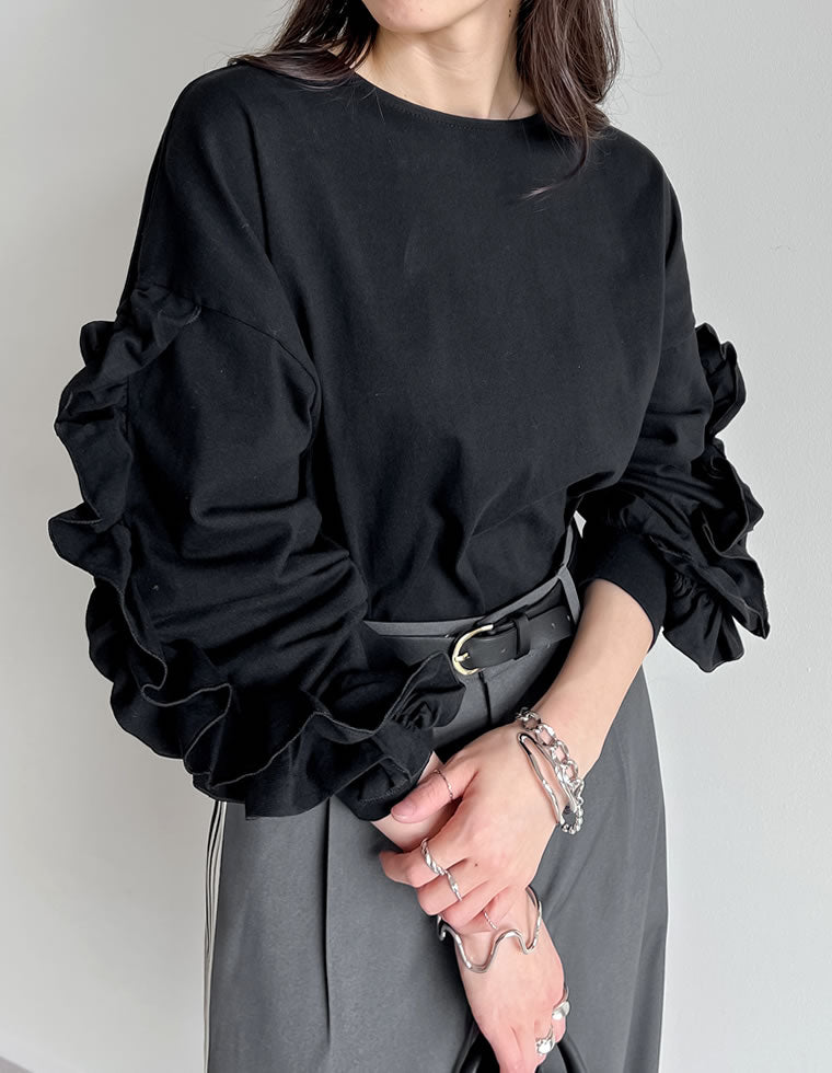 h.NAOTO　FRILL　黒色プリント長袖カットソー h.NAOTO FRILL 黒色プリント長袖カットソー h.NAOTO FRILL JP