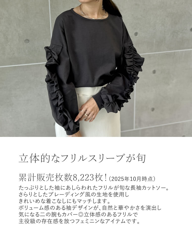 【売却済】フリル長袖トップス 日本製　サイズ38 売却済】フリル長袖トップス 日本製 サイズ38