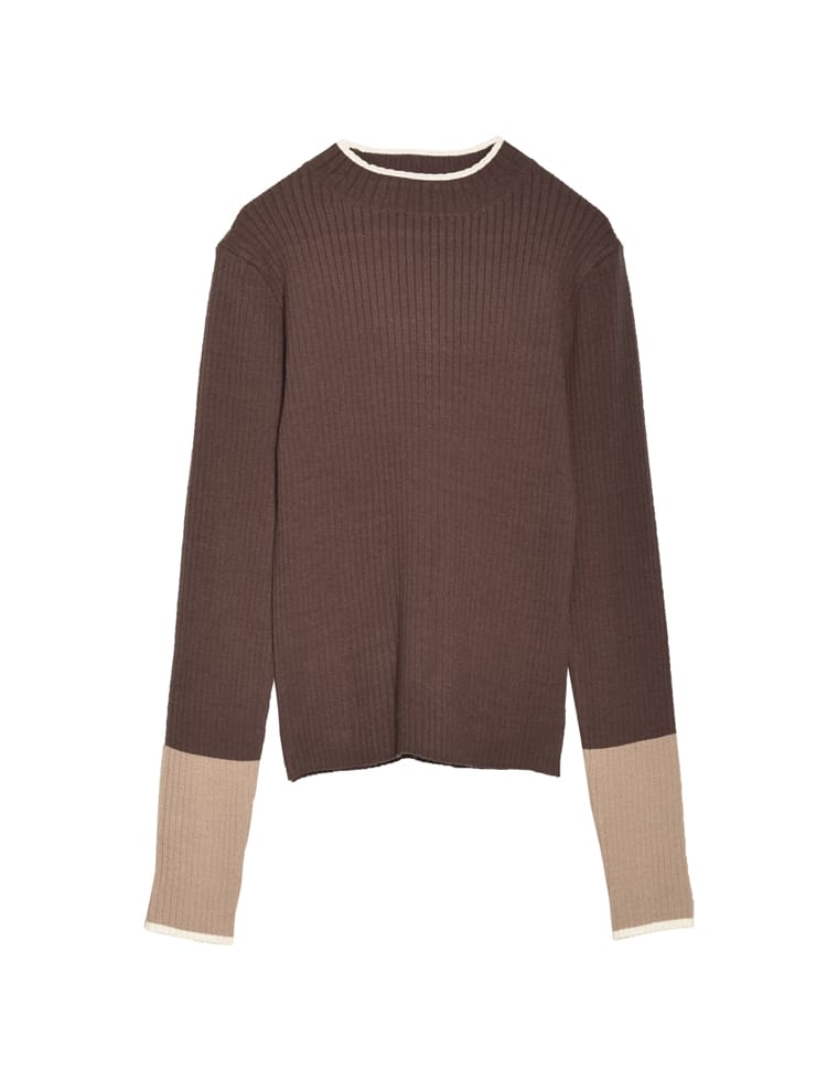 【全品2BUY10％OFFクーポン有】【FINAL FAIR】 プチハイネック配色デザインリブニットトップス レディース / トップス 配色 ニット  配色ニット コンパクトニット リブニット ニットトップス 長袖 | Re：EDIT（リエディ）