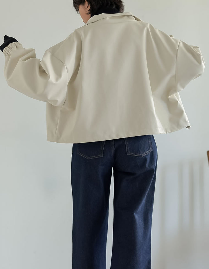 [TIME SALE][低身長サイズ有]ボリュームスリーブショート丈フェイクレザージャケット ジャケット/アウター レディースファッション通販 リエディ