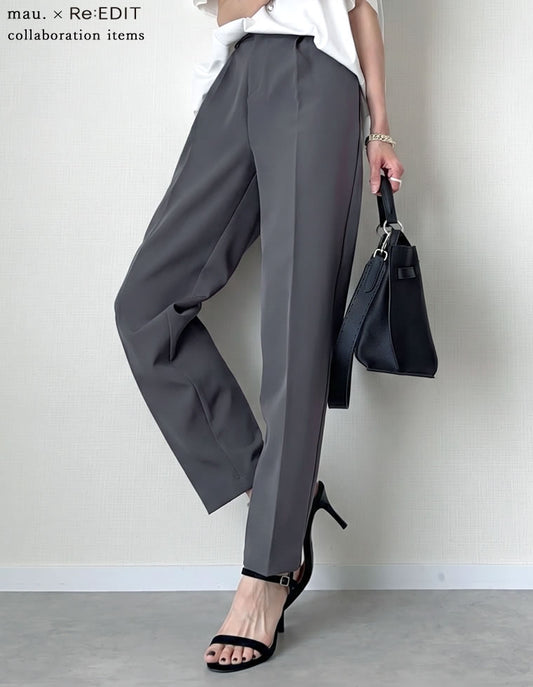 【TIME SALE 10%OFF】[mau×Re:EDIT][mauコラボ][360度美脚見え][低身長/高身長/大きいサイズ有]カットツイルテーパードパンツ[mb]