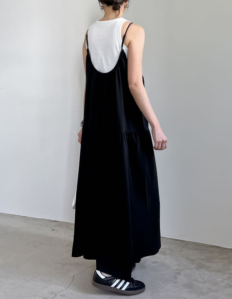 カットジョーゼットティアードバックオープンキャミワンピース