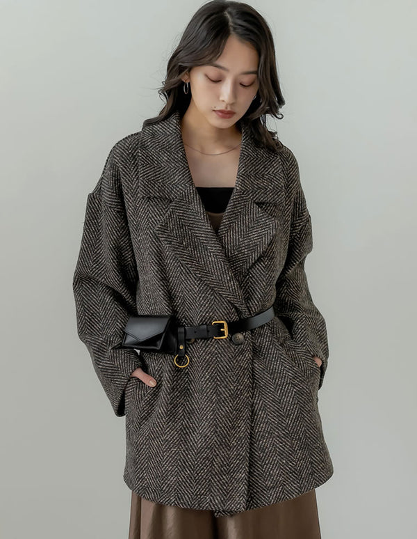 ヘリンボーンダブルジャケットコート