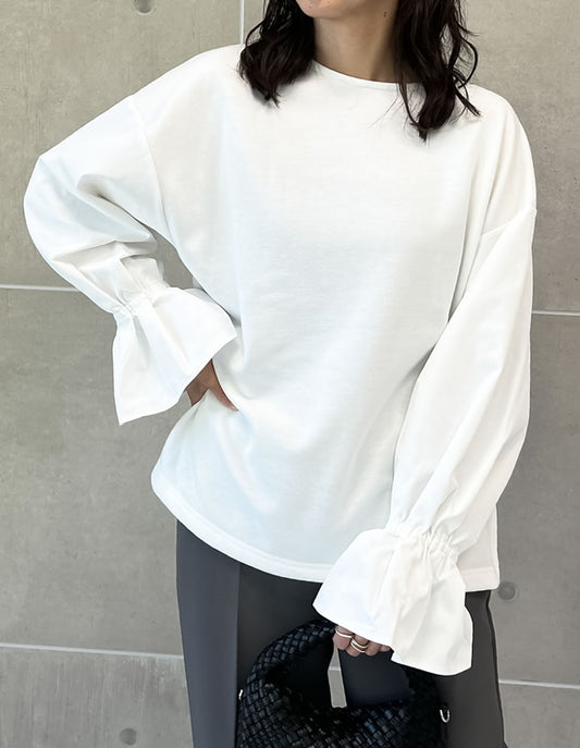 【限定TIME SALE 5%OFF ¥3,979⇒¥3,780】異素材切り替えキャンディースリーブ裏毛トップス トップス 人気レディースファッション通販 リエディ