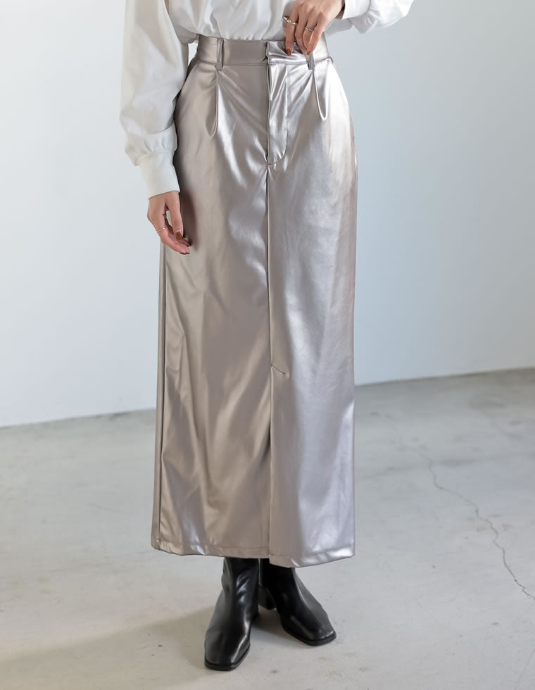 メタリックフェイクレザータイトスカート - スカート通販 | 人気