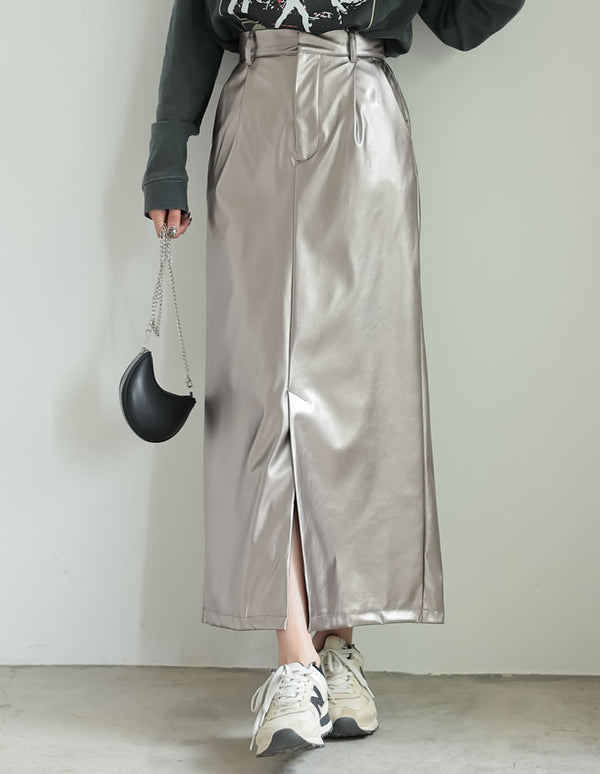 [TIME SALE][低身長/高身長サイズ有]メタリックフェイクレザータイトスカート スカート レディースファッション通販 リエディ
