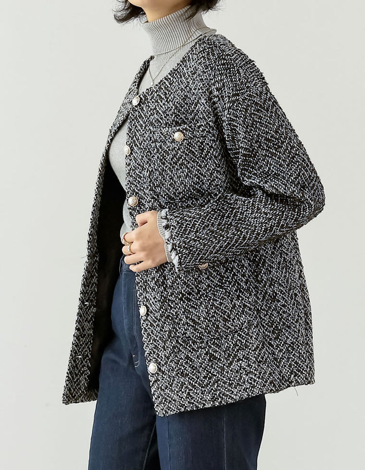 ツイードフリンジノーカラージャケット ジャケット/アウター レディースファッション通販 リエディ