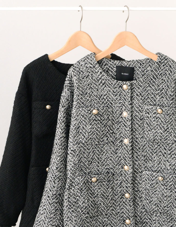 ツイードフリンジノーカラージャケット ジャケット/アウター レディースファッション通販 リエディ
