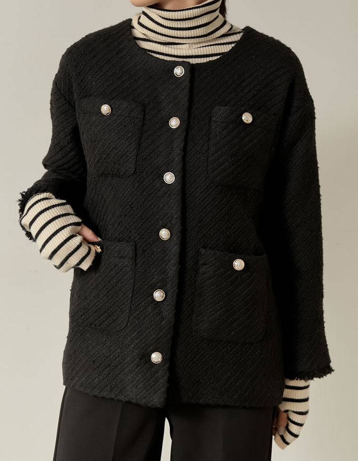 ツイードフリンジノーカラージャケット ジャケット/アウター レディースファッション通販 リエディ