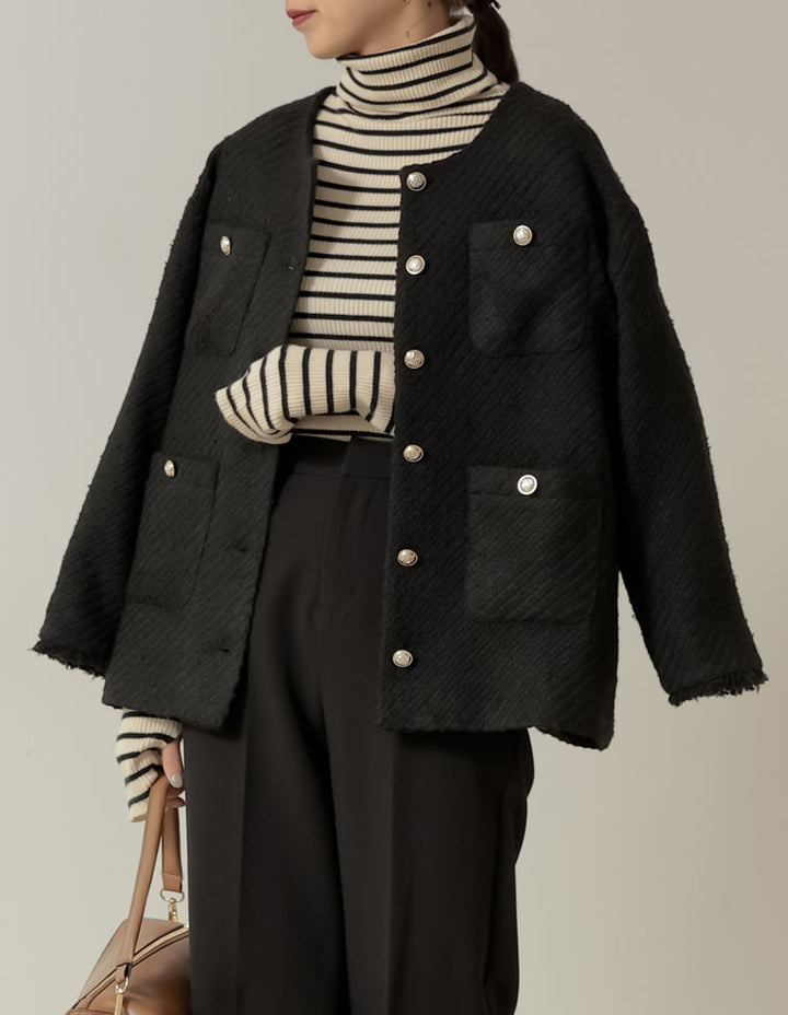 ツイードフリンジノーカラージャケット ジャケット/アウター レディースファッション通販 リエディ