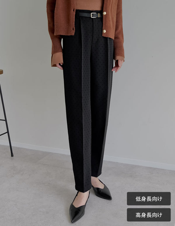 【TIME SALE 15%OFF】[オケージョン セレモニー][低身長/高身長/大きいサイズ有]フロッキードットカットツイルテーパードパンツ[mb]