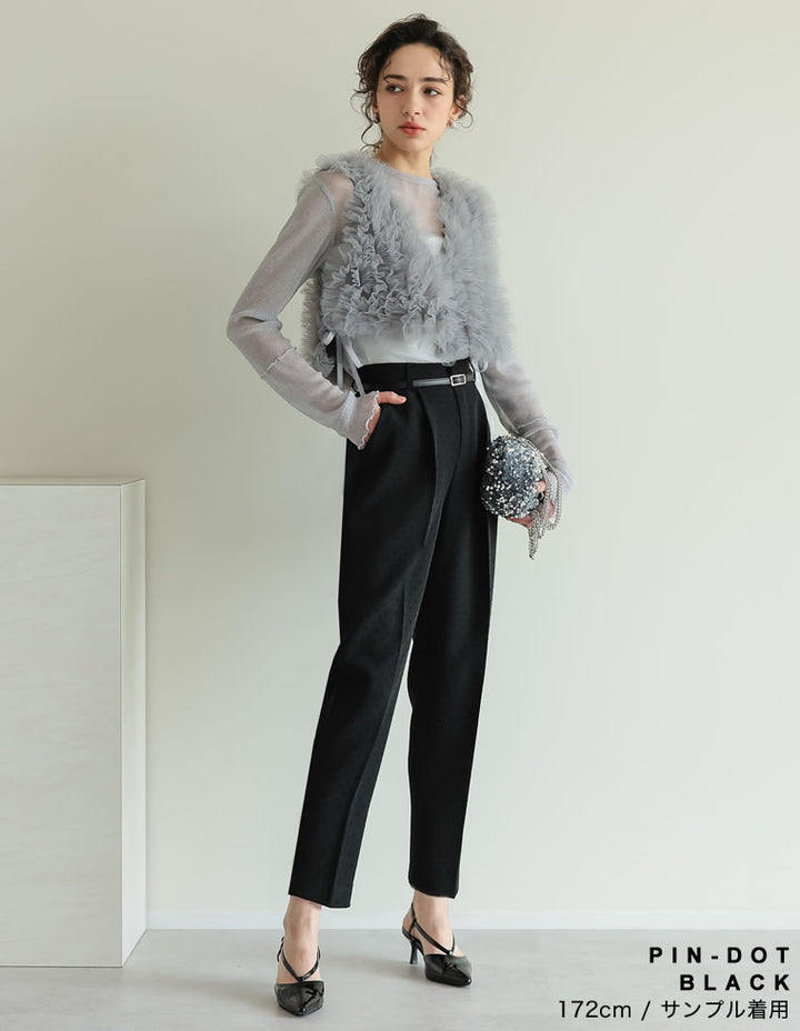 【TIME SALE 20%OFF ¥4,499⇒¥3,599】[オケージョン セレモニー][低身長/高身長/大きいサイズ有]フロッキードットカットツイルテーパードパンツ[mb] パンツ 人気レディースファッション通販 リエディ