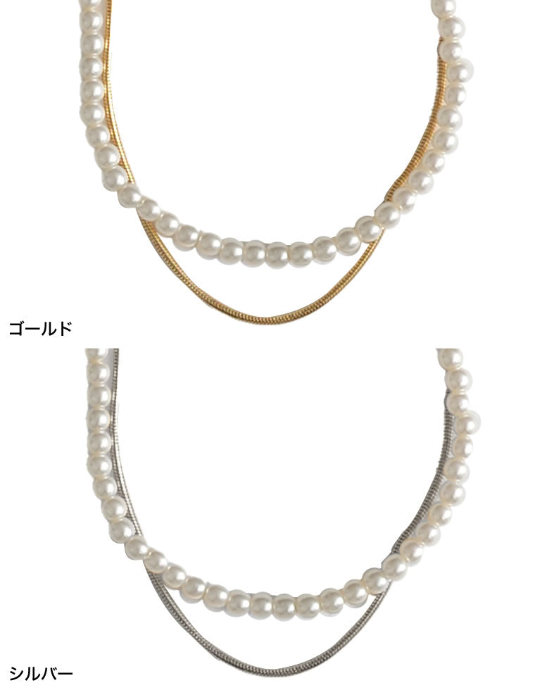 フェイクパール×ナローチェーン2連ネックレス - アクセサリー通販
