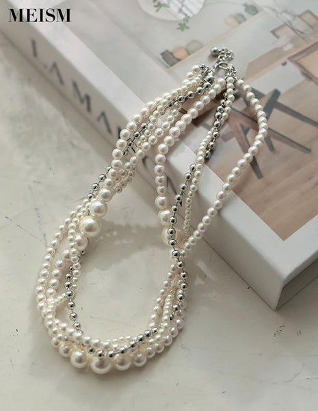 2点セット【Handmade品】針金アートネックレス鈴、真珠（フェイク
