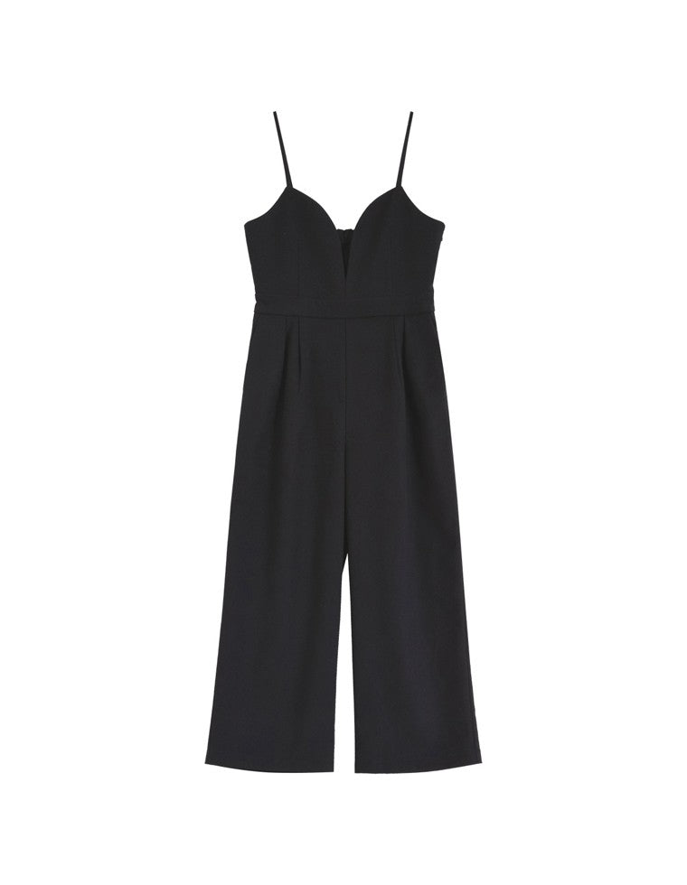 ヘリンボーンツイードハートカッティングキャミオールインワン