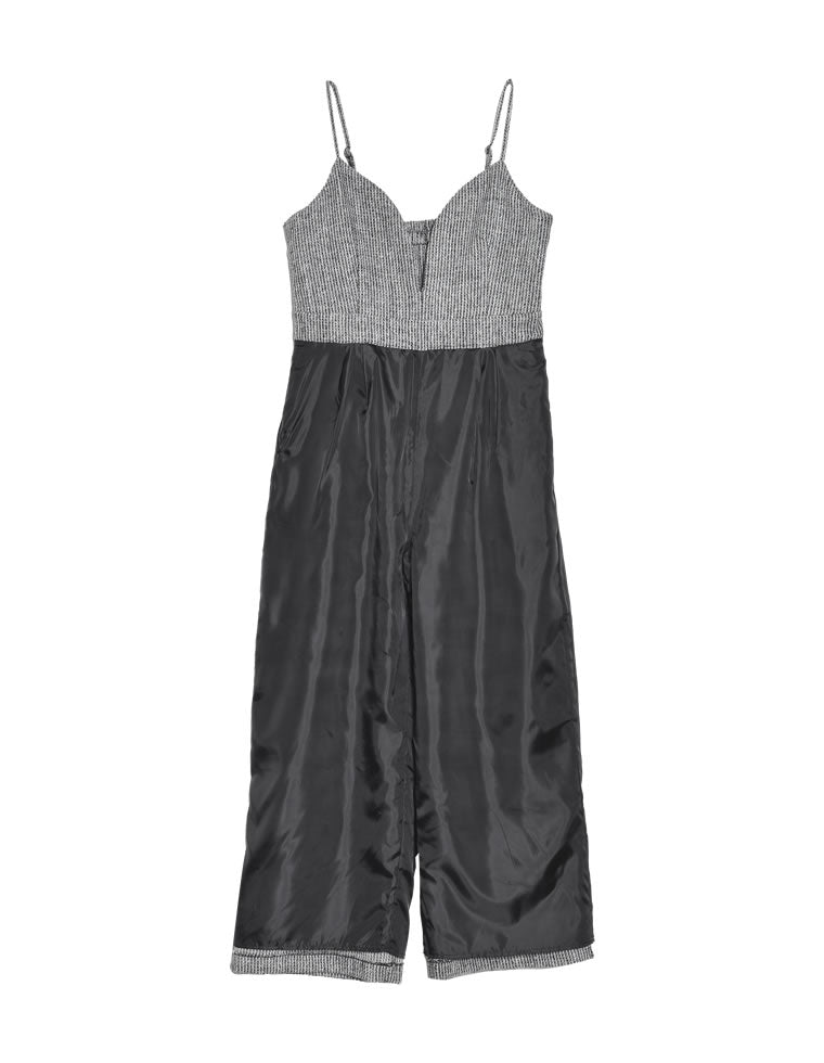 ヘリンボーンツイードハートカッティングキャミオールインワン