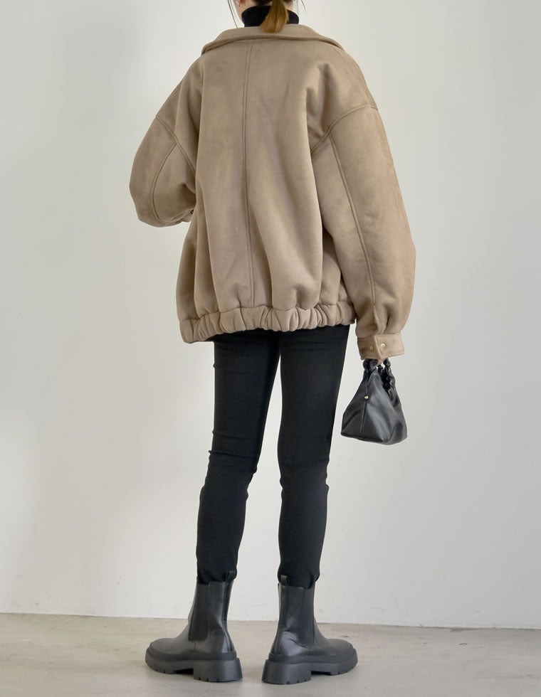 ムートンボアビックポケットミドル丈ステンカラーコート - ジャケット