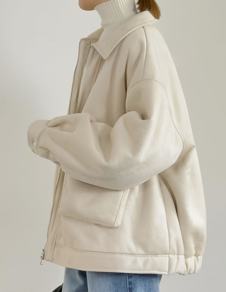 ムートンボアビックポケットミドル丈ステンカラーコート - ジャケット