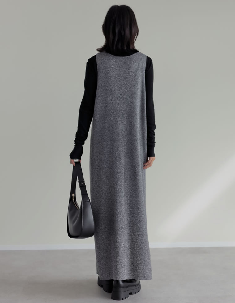 ミラノリブ変形キーネックIラインニットワンピース - ワンピース通販