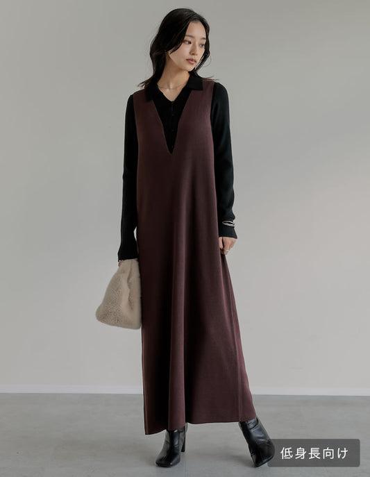 [新色追加][低身長サイズ有]ミラノリブ変形キーネックＩラインニットワンピース ワンピース 人気レディースファッション通販 リエディ