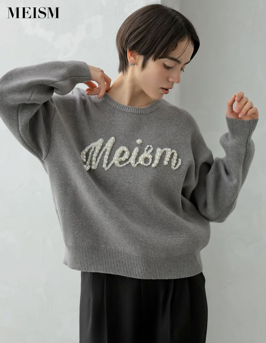 【特別価格 1,000円OFF！¥6,298⇒¥5,298】[2024-25 WINTER COLLECTION][MEISM by Re:EDIT]パールロゴニットトップス