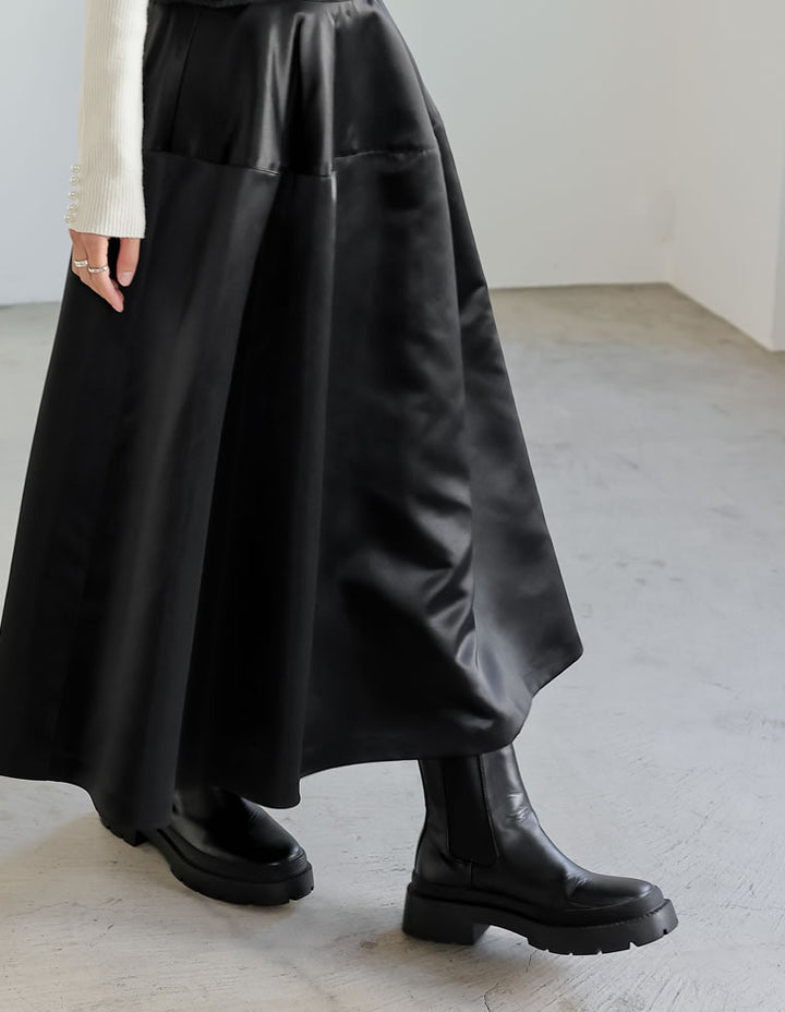 [低身長サイズ有]サテンライク切り替えフレアスカート スカート レディースファッション通販 リエディ
