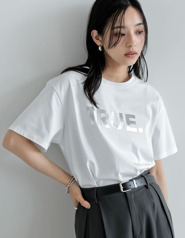 tシャツ メタリックロゴ Tシャツ レディース セール】発砲プリントメタリックロゴTシャツ（Tシャツ