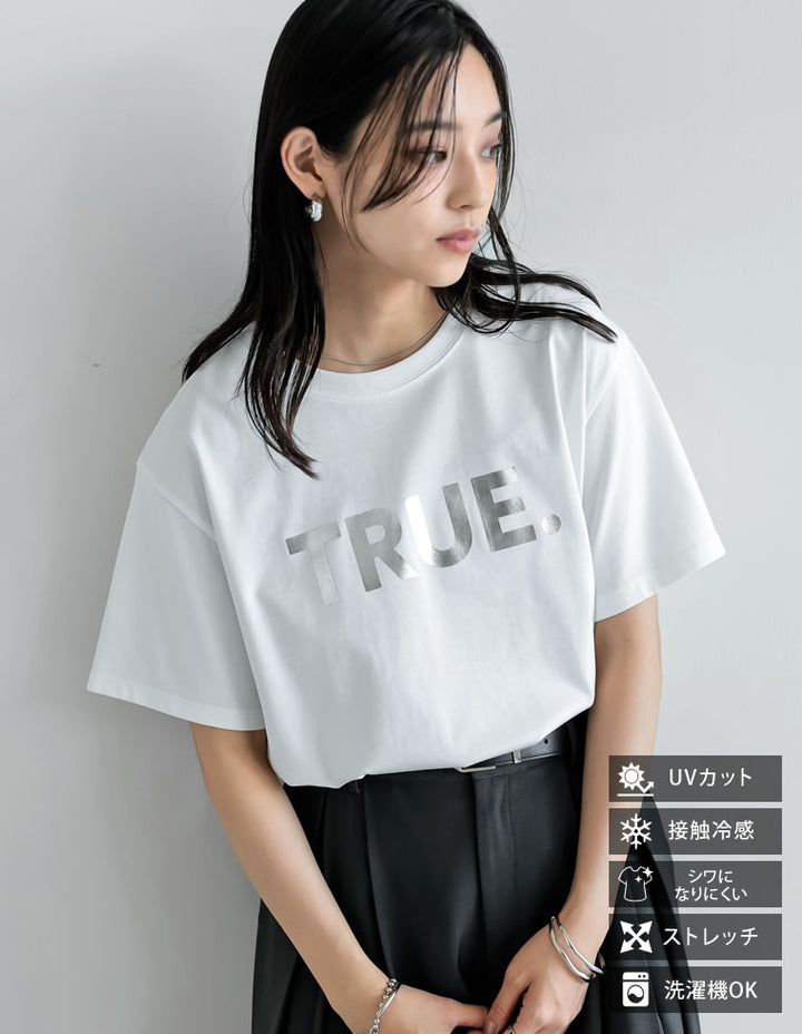 【TIME SALE 10%OFF ¥2,498⇒¥2,248】[UVカット][接触冷感][紫外線対策][新色追加]TRUEメタリックロゴプリントTシャツ[mb] トップス 人気レディースファッション通販 リエディ