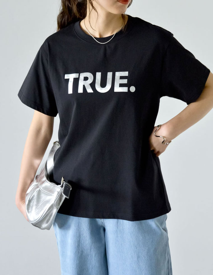 【特別価格！500円OFF】[2024SS COLLECTION]TRUEメタリックロゴプリントTシャツ トップス レディースファッション通販 リエディ