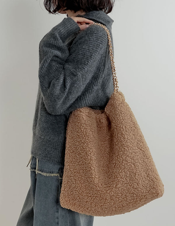 [2点セット]ミニポーチ付テディボアチェーンストラップバッグ