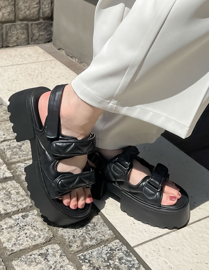 【TIME SALE 60%OFF ¥5,999⇒¥2,399】[大きいサイズ有]キルティングデザインスポーツサンダル シューズ 人気レディースファッション通販 リエディ