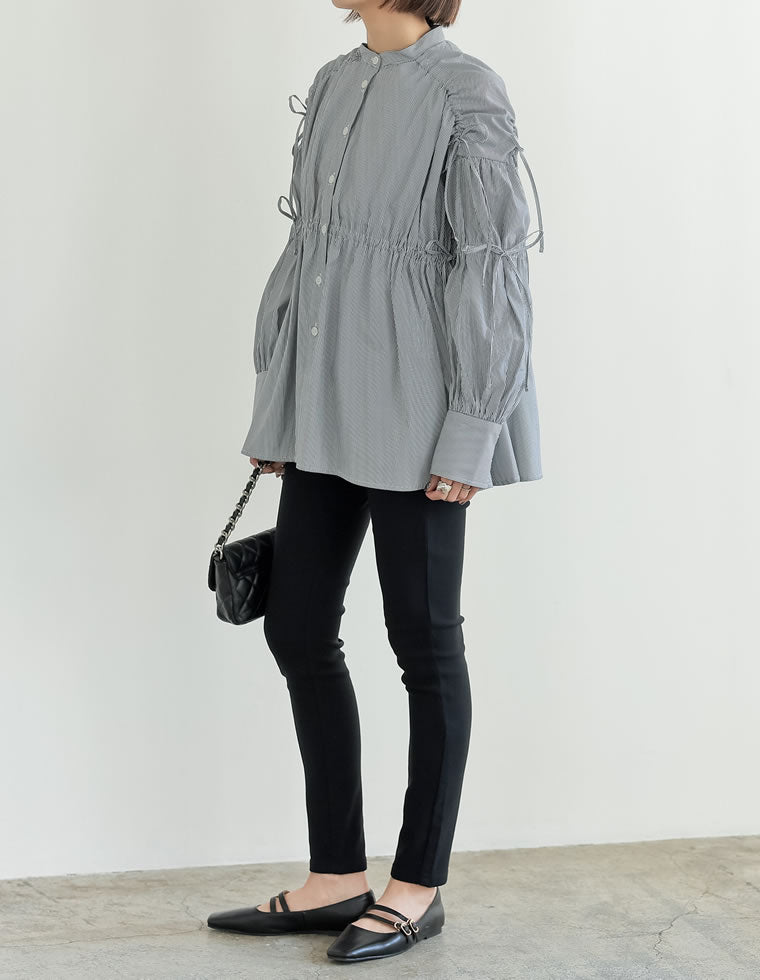 ストライプギャザーリボンブラウス - トップス通販 | 人気レディース