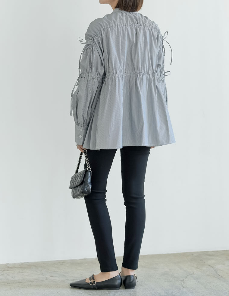 イノセントワールド　スタンドカラーリボンブラウス　キナリストライプ ブラウス / シャツ - closet child オンラインショップ