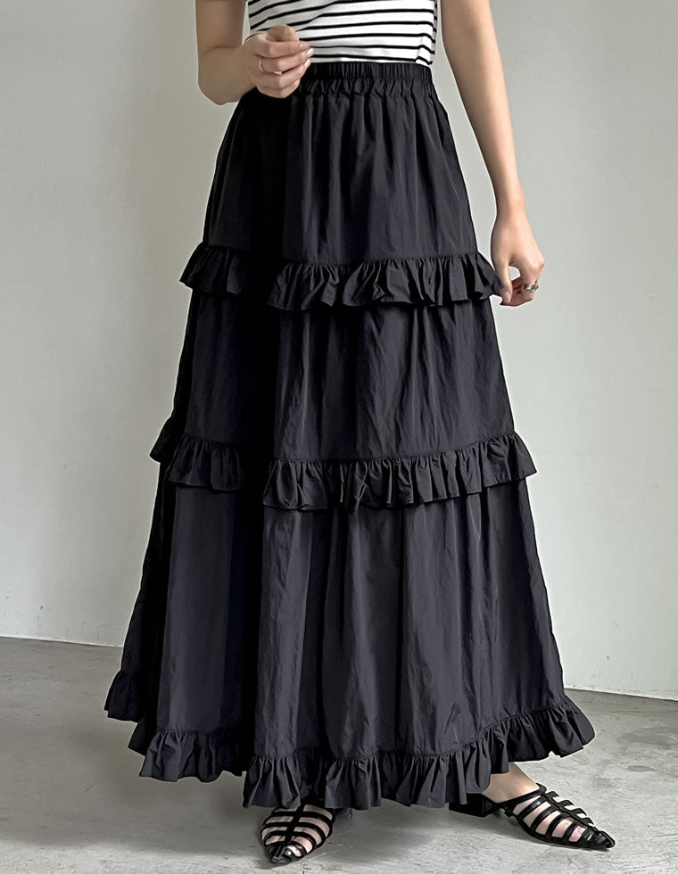 タフタギャザーティアードロングスカート - スカート通販 | 人気