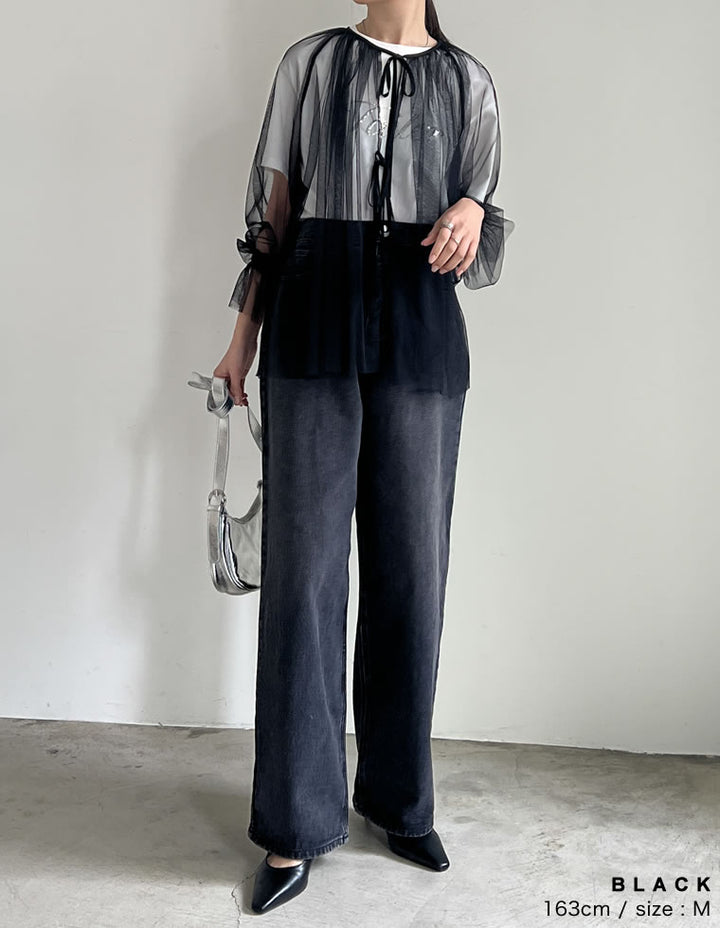 【TIME SALE 50%OFF ¥4,497⇒¥2,248】ドットor無地チュールキャンディースリーブブラウス トップス 人気レディースファッション通販 リエディ