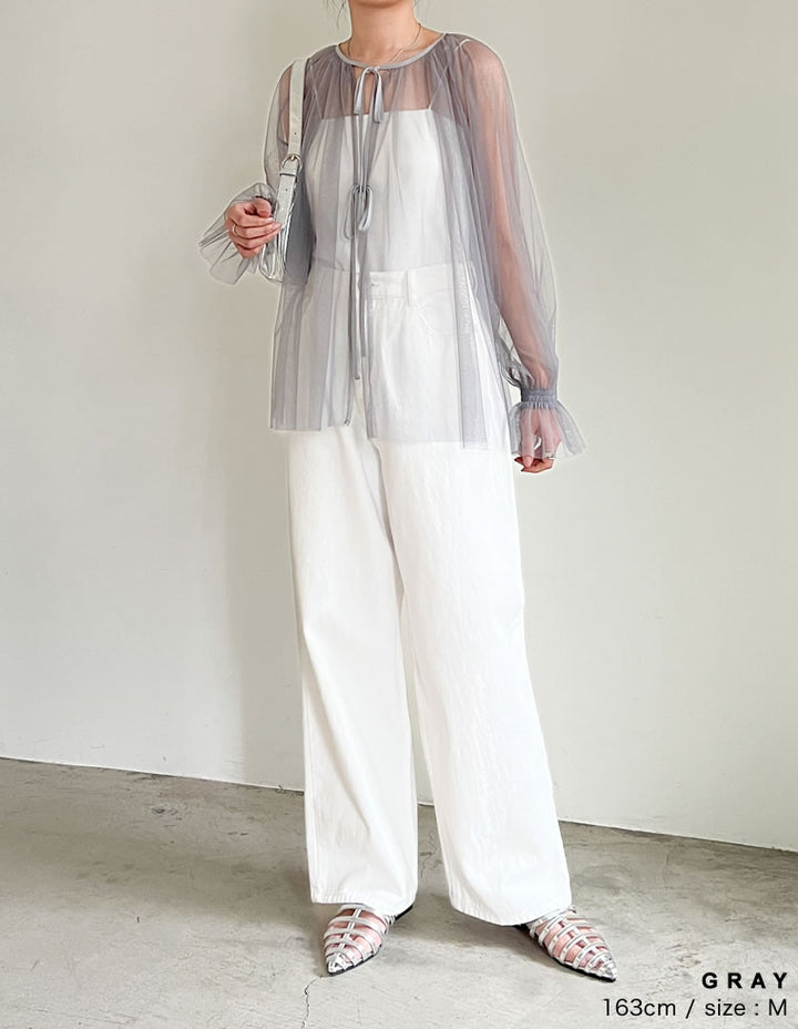 【TIME SALE 50%OFF ¥4,497⇒¥2,248】ドットor無地チュールキャンディースリーブブラウス トップス 人気レディースファッション通販 リエディ