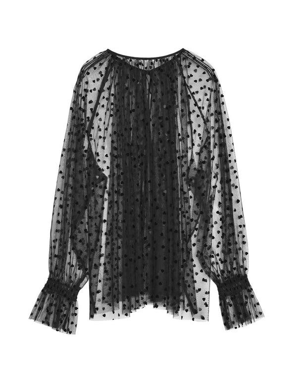【TIME SALE 50%OFF ¥4,497⇒¥2,248】ドットor無地チュールキャンディースリーブブラウス トップス 人気レディースファッション通販 リエディ