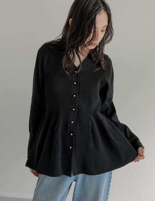 スポンジニットペプラムカーディガン トップス 人気レディースファッション通販 リエディ