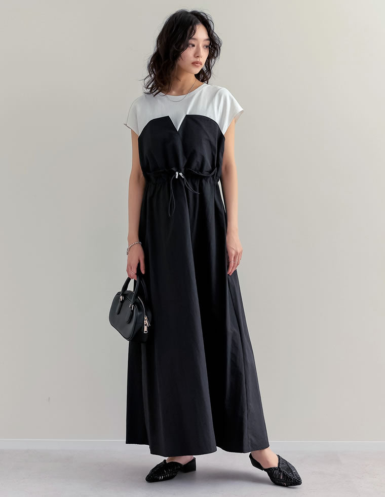 超美品★ ドロストドッキングワンピース　黒　F 切り替えドロストフレアドッキングワンピ - ワンピース通販 | 人気