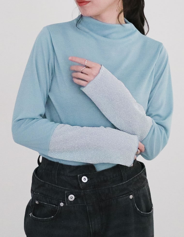 プチハイネックラメスリーブシアートップス - トップス通販