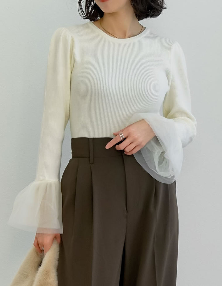 [累計販売枚数8000枚突破！][入卒式 セレモニー]チュールカフスリブニットトップス トップス 人気レディースファッション通販 リエディ