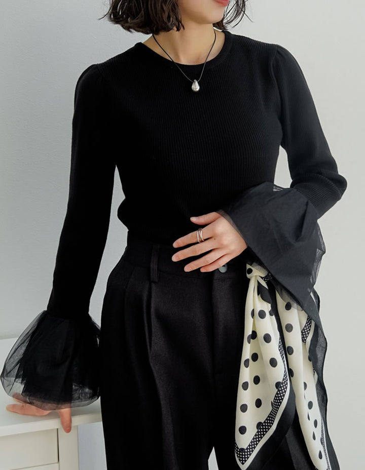 [累計販売枚数8000枚突破！][入卒式 セレモニー]チュールカフスリブニットトップス トップス 人気レディースファッション通販 リエディ