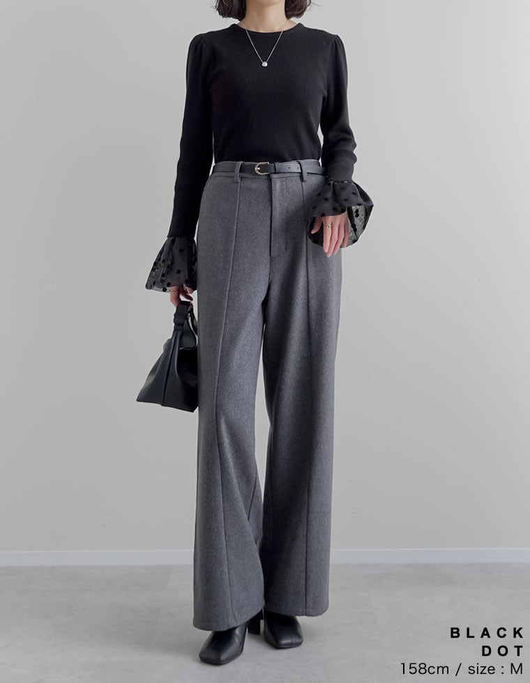 チュールカフスリブニットトップス - トップス通販 | 人気レディース