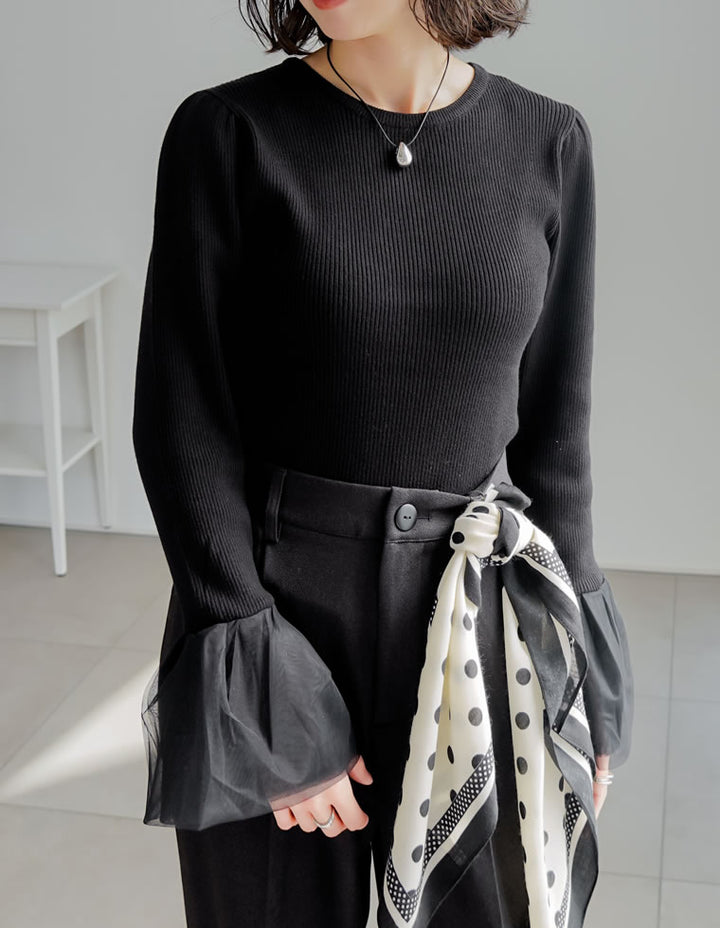 [累計販売枚数8000枚突破！][入卒式 セレモニー]チュールカフスリブニットトップス トップス 人気レディースファッション通販 リエディ