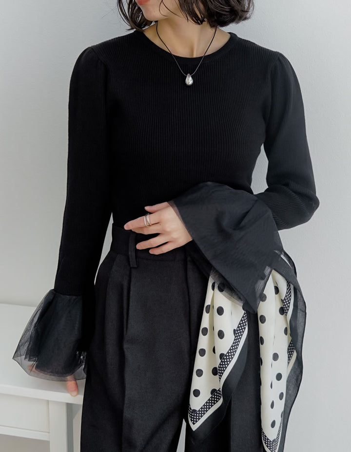 [累計販売枚数8000枚突破！][入卒式 セレモニー]チュールカフスリブニットトップス トップス 人気レディースファッション通販 リエディ