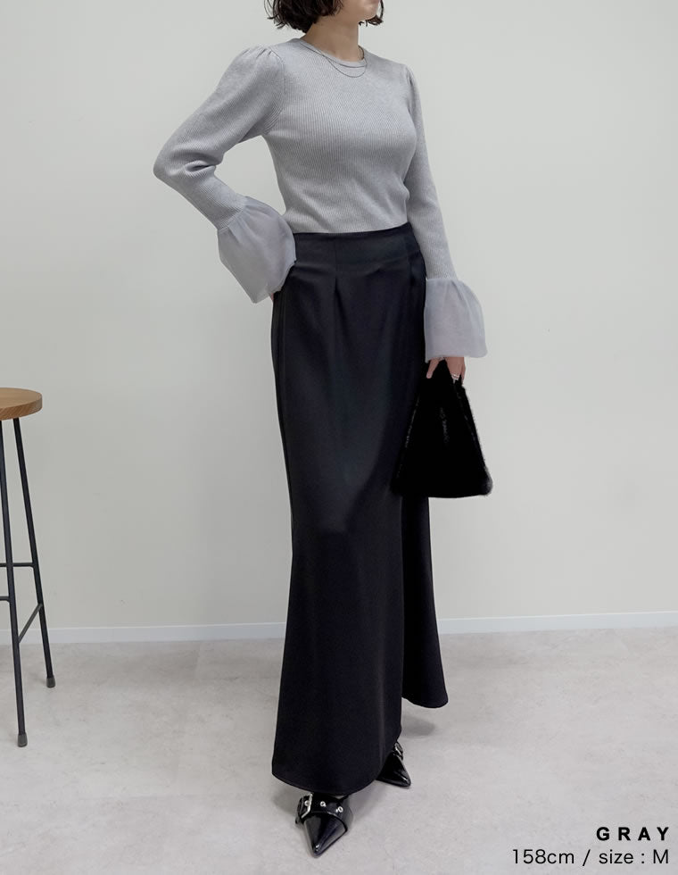 チュールカフスリブニットトップス - トップス通販 | 人気レディース