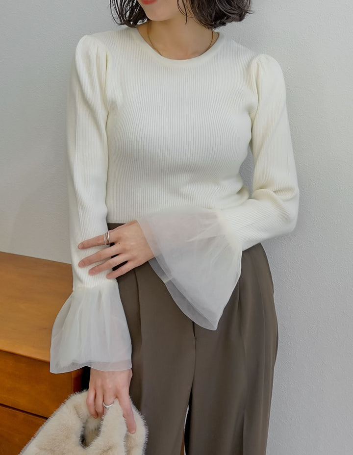 [累計販売枚数8000枚突破！][入卒式 セレモニー]チュールカフスリブニットトップス トップス 人気レディースファッション通販 リエディ