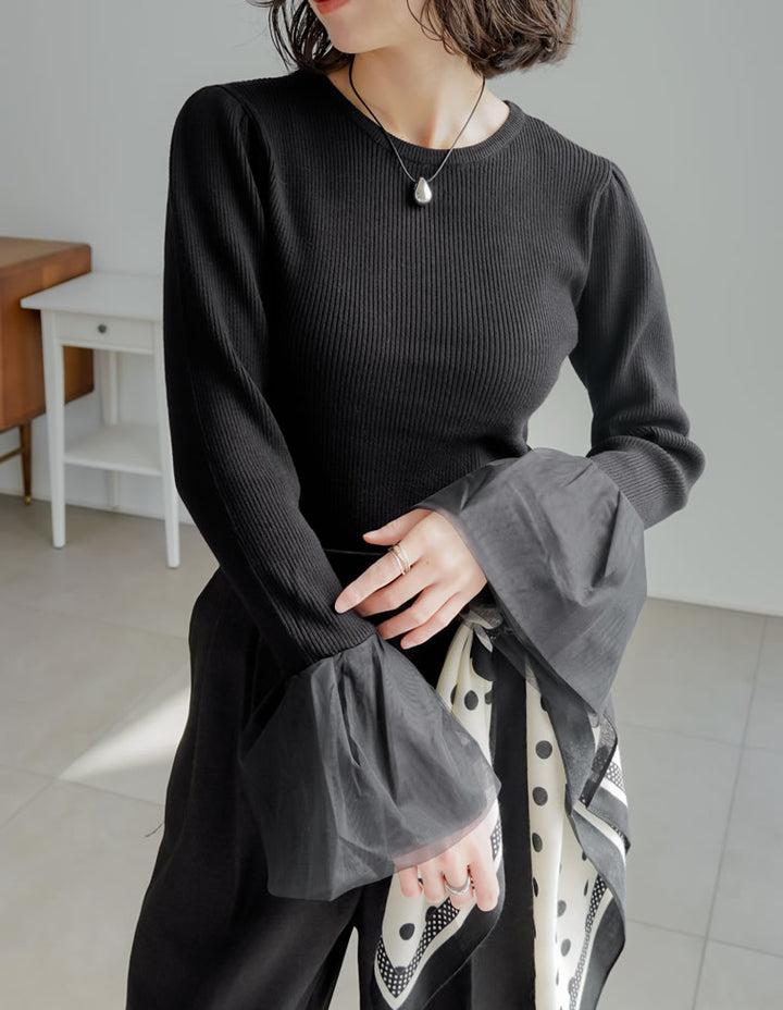 [累計販売枚数8000枚突破！][入卒式 セレモニー]チュールカフスリブニットトップス トップス 人気レディースファッション通販 リエディ